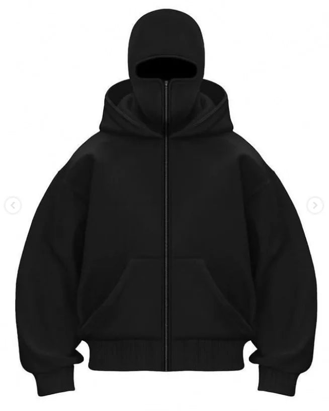 Black Cotton Zipper Hoodie Men and Women  New Mask