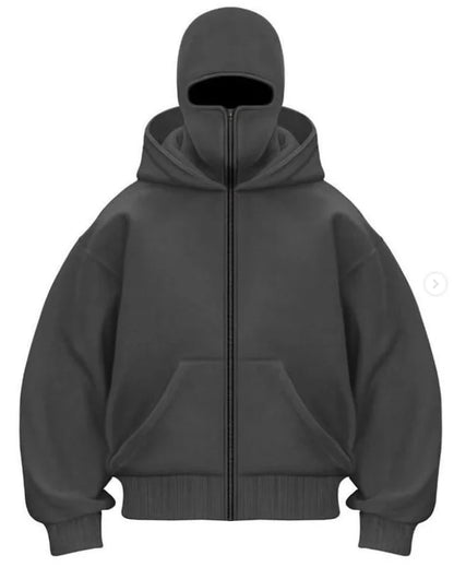 Black Cotton Zipper Hoodie Men and Women  New Mask