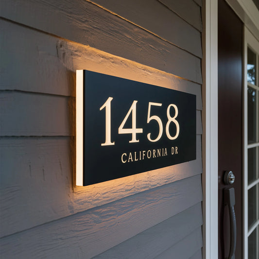 Personalized LED Backlit House Number Sign Modern Illuminated Address Plaque with Custom Lighted House Sign Outdoor Indoor Use