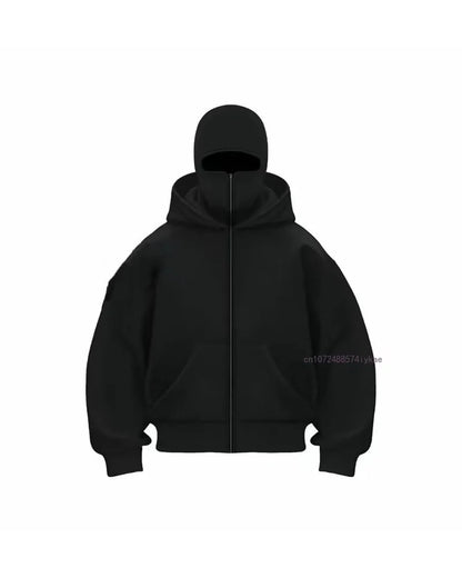 Black Cotton Zipper Hoodie Men and Women  New Mask