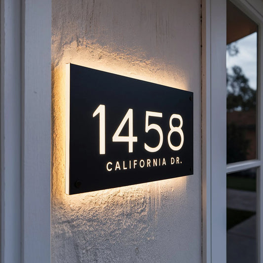 Personalized LED Backlit House Number Sign Modern Illuminated Address Plaque with Custom Lighted House Sign Outdoor Indoor Use